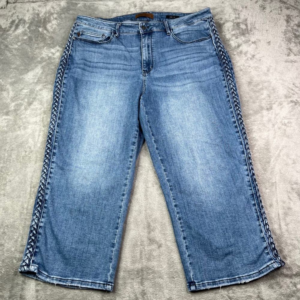 Judy Blue Wide Leg Jeans Womens 22W Blue Braided Side Stretch Cropped Denim - Picture 1 of 14